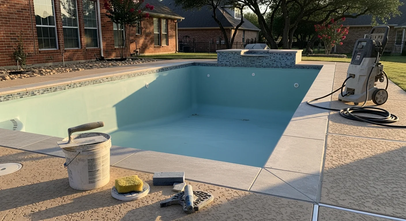 Newly resurfaced residential pool with tile and coping installation
