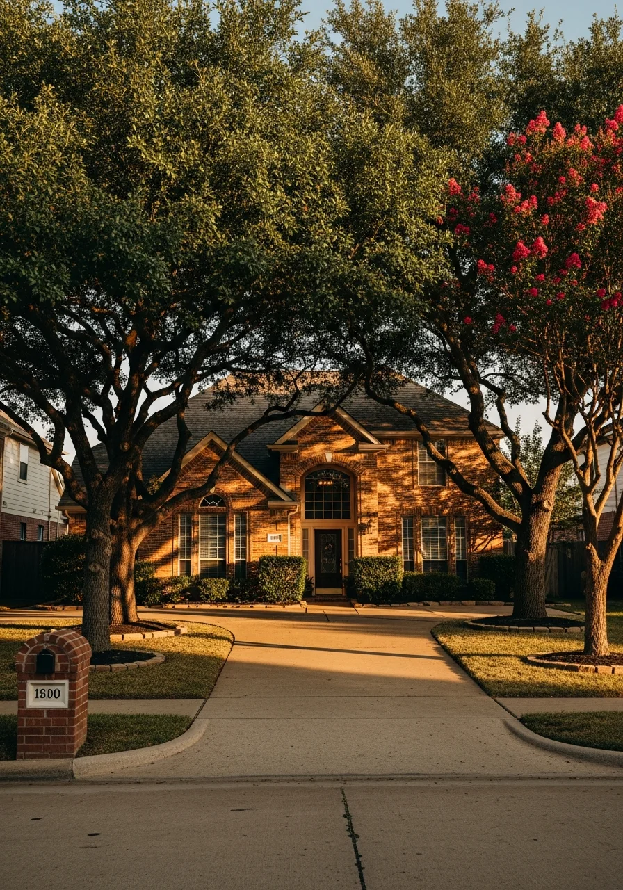 Established Wylie home with mature landscaping and welcoming front entrance.