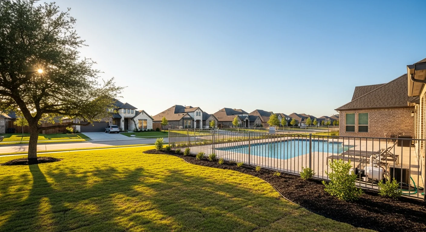 New residential neighborhood in Wylie with modern homes and manicured lawns under clear Texas sky.